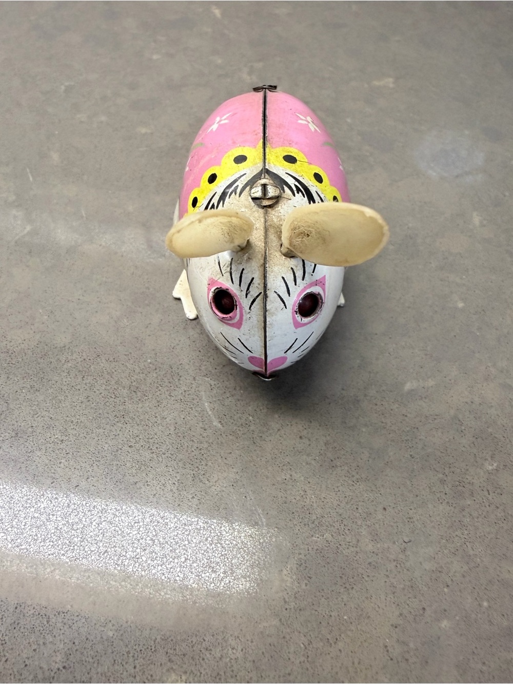 Vintage Pink Wind-Up Tin Mouse Toy 1960s